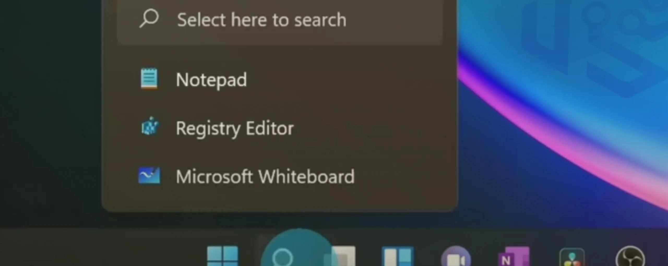 Windows task bar search panel 1