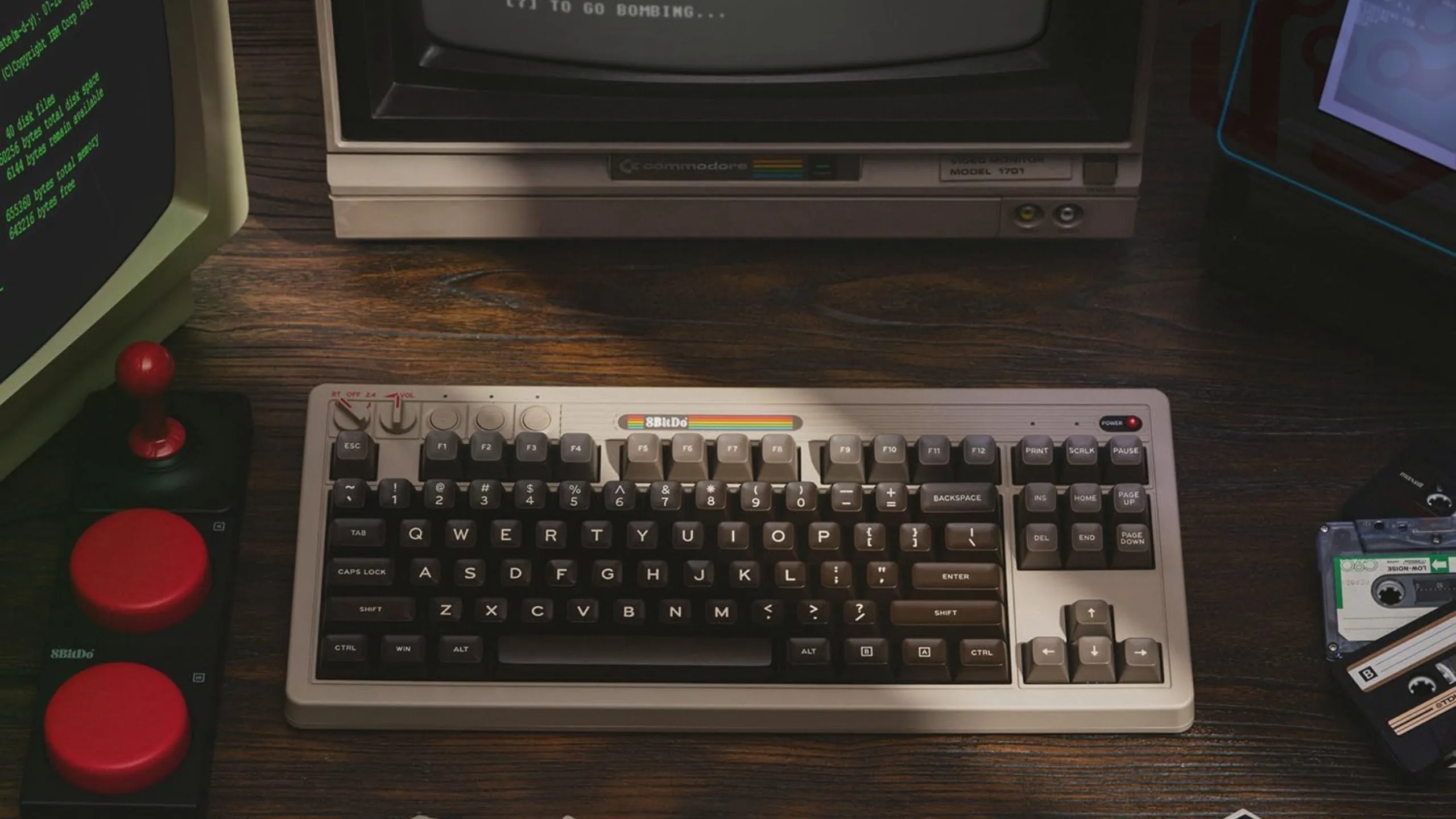 The C64 edition keyboard close to old monitor 