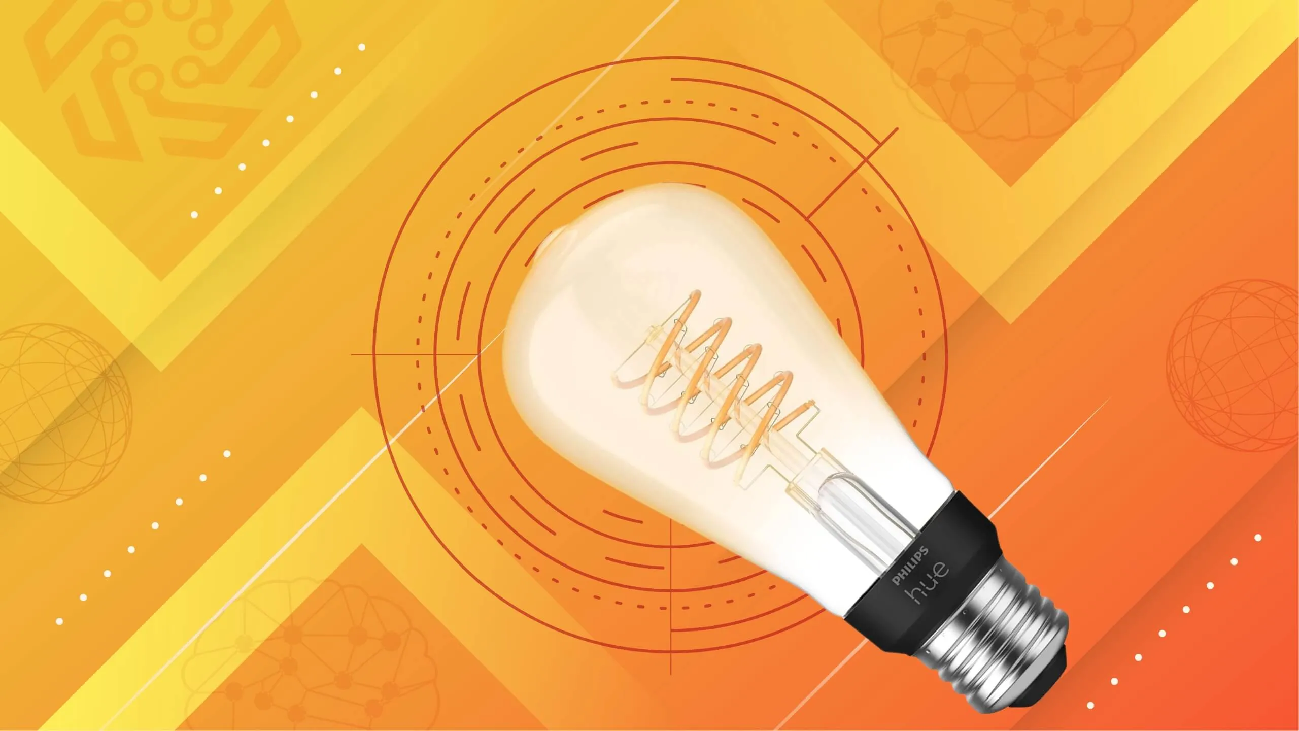 Philips Hue Filament Lamp on orange abstract background