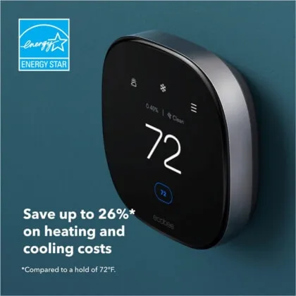 Smart Thermostat on the blue wall