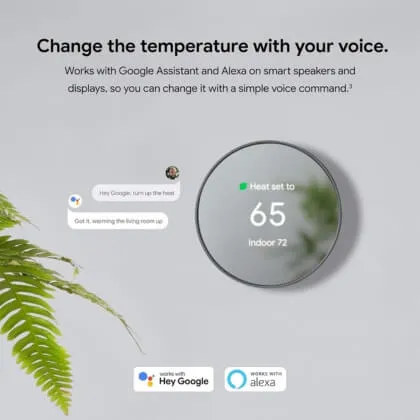 Nest Thermostat on the wall with text about compability