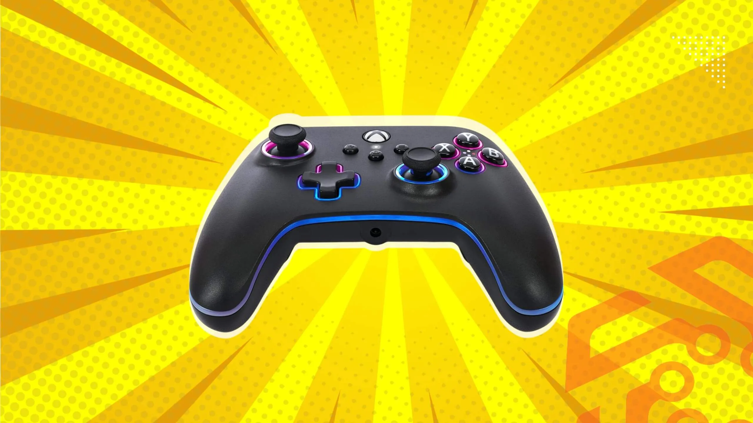 PowerA controller on the yellow background