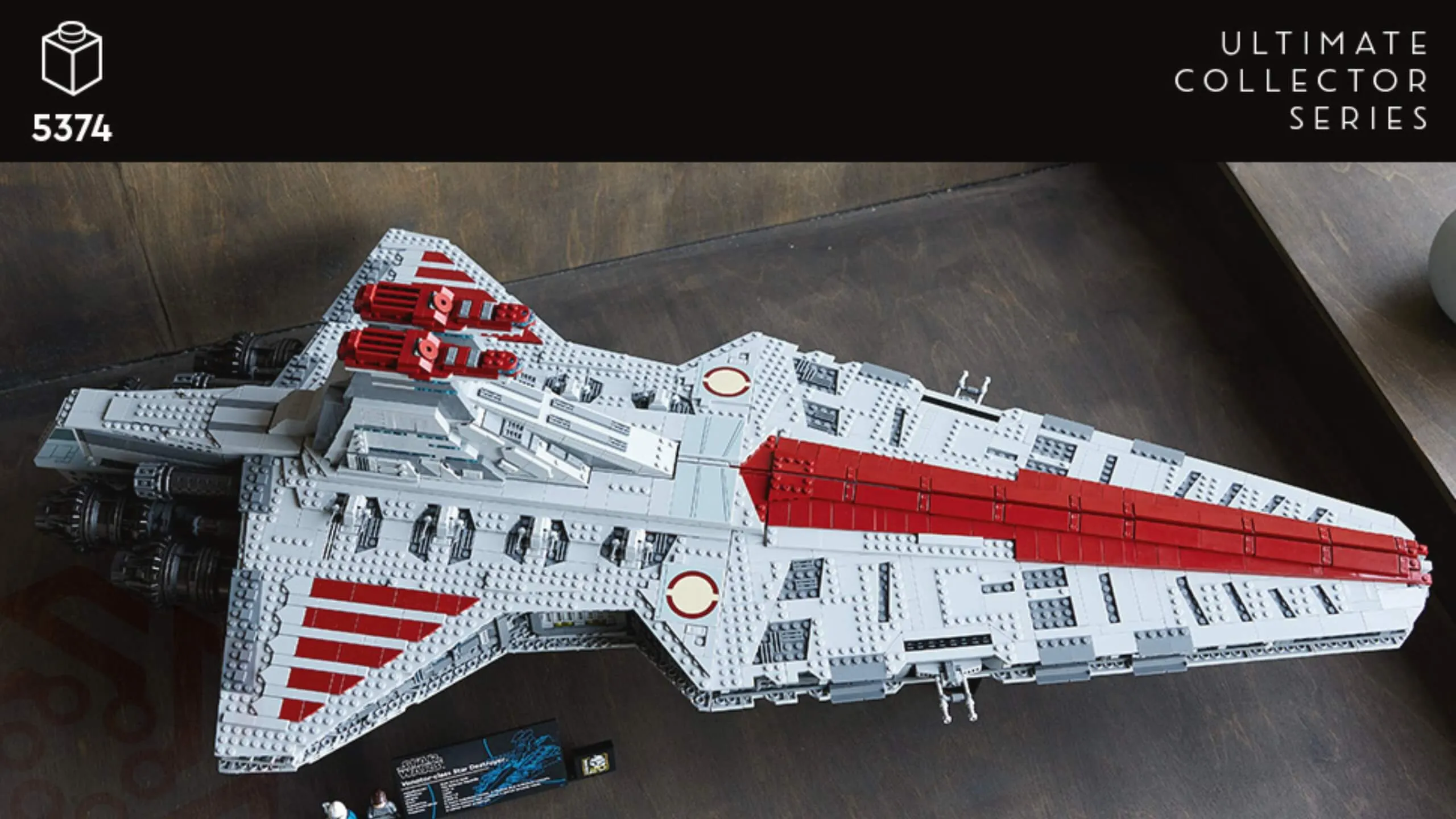 Venator class starship LEGO model on the table