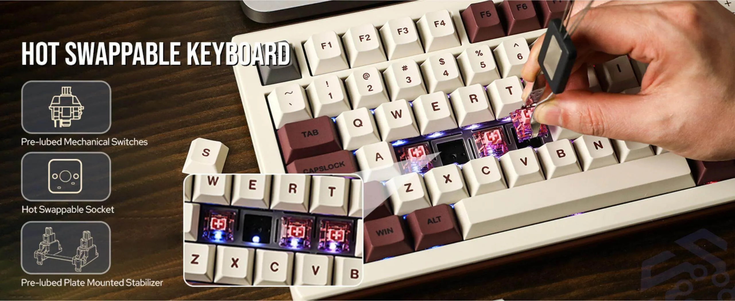 Epomaker Shadow-S hot swap keycap and switch feature