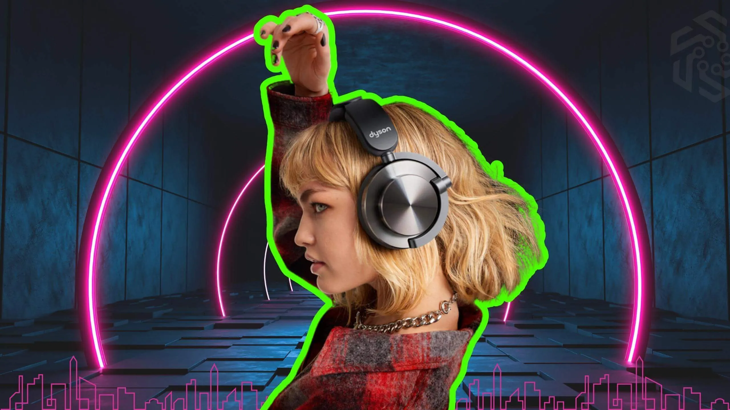 Blonde hair girl in Dyson OnTrac™ Headphones