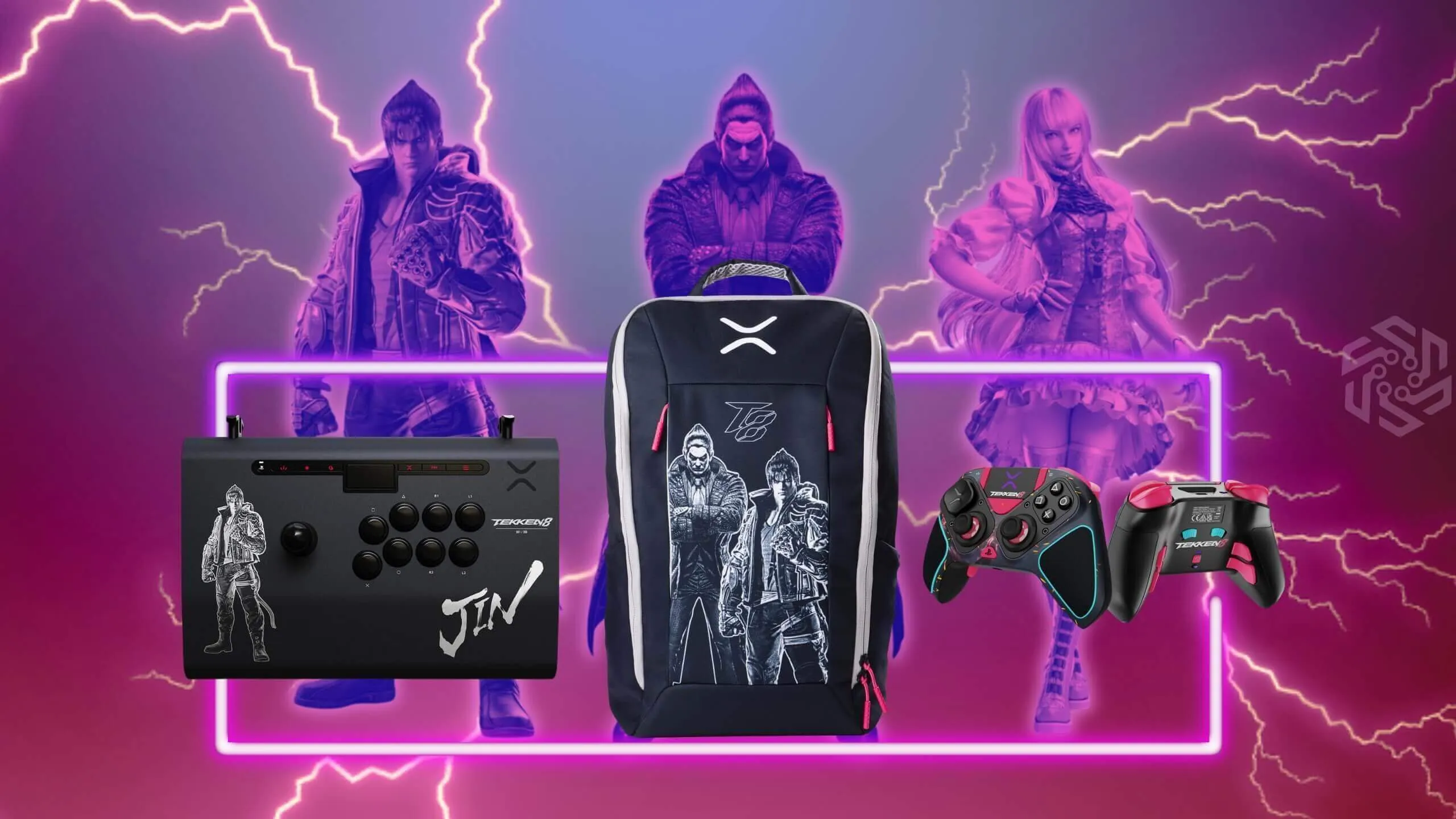 PDP gaming accessories with Tekken 8 heroes behind