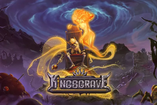 Main Keyart of Kinsgrave game with a skeleton on throne