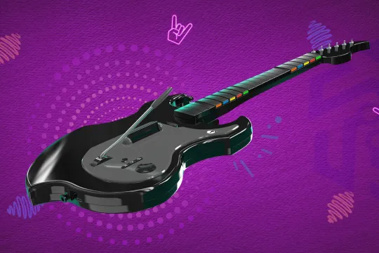 Black Riffmaster Guitar Controller on dark purple background
