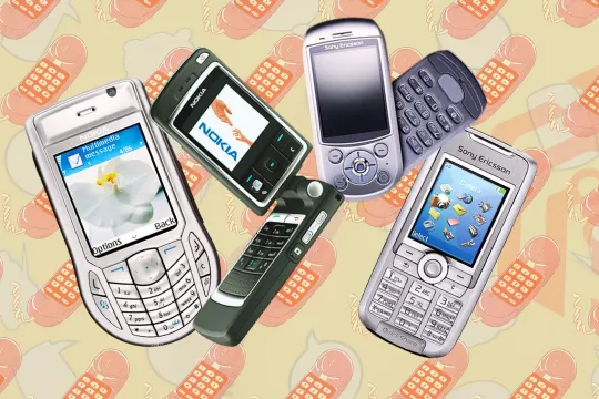 Old Phones on retro background