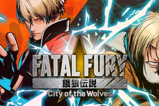 Promotional art for Fatal Fury: City of the Wolves featuring two blonde characters in action poses.