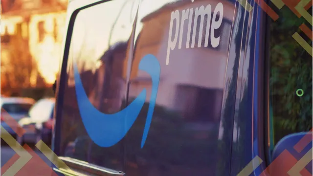 Delivery bus with Prime logo on the side