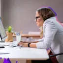Girl with bad posture in the work desk