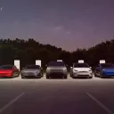 All Tesla vehicles near chargers at the night