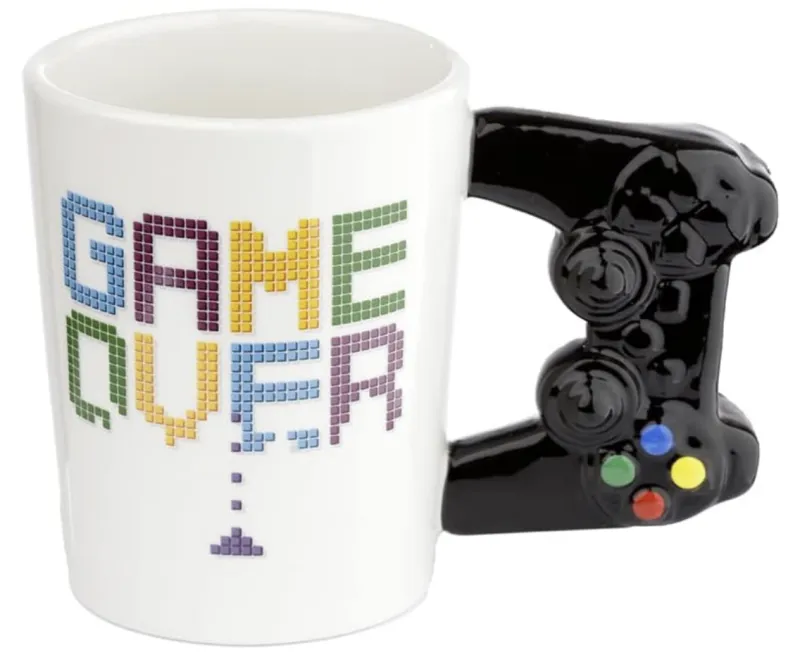 Coffee cup with game over print image