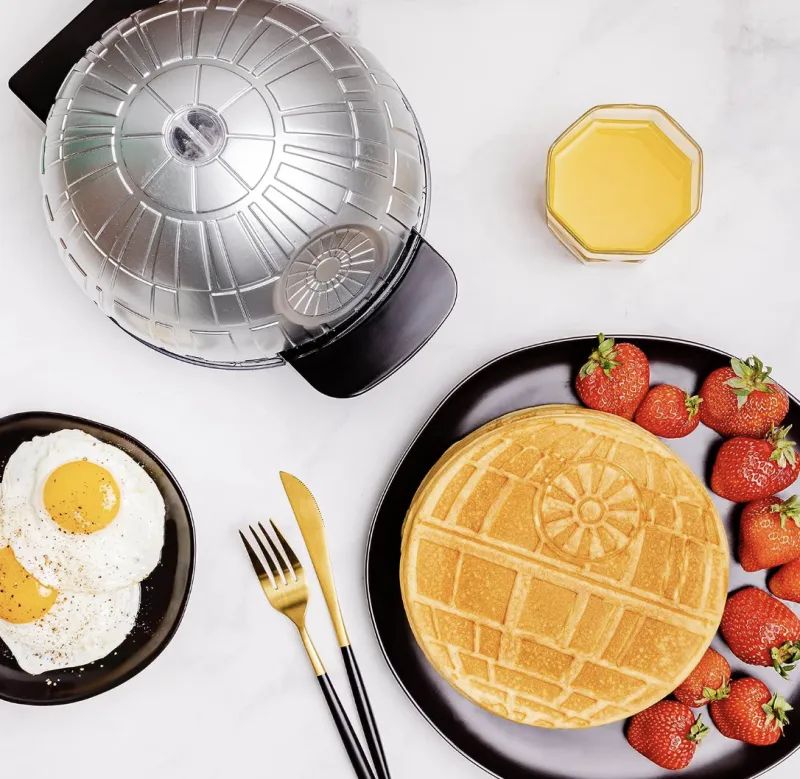 Death Star Waffle Maker with waffles on the plate