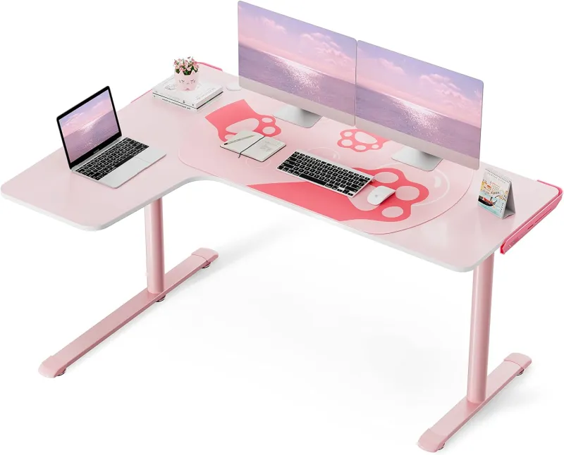 EUREKA ERGONOMIC Pink L-shaped Gaming Desk
