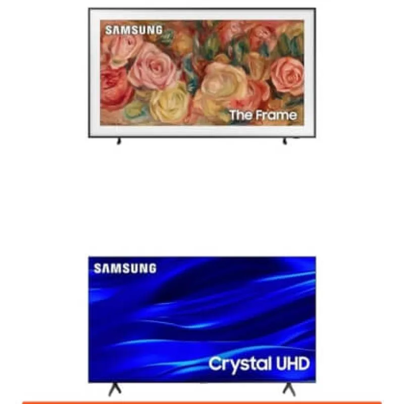 SAMSUNG 65" Frame Series and 65" Crystal UHD TV below