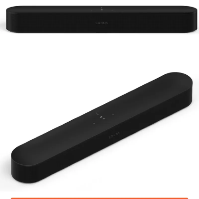 Black Sonos Soundbar in 2 racourses