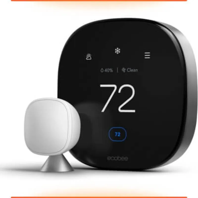 black ecobee thermostat with white SmartSensor